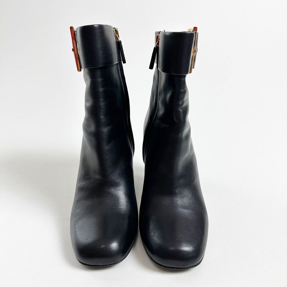 GUCCI Kesha Buckle Ankle Boots 36.5 US 6.5 Black Smooth Leather Heeled Booties - Picture 5 of 13